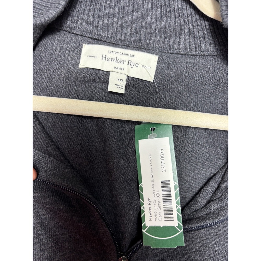 Hawker Rye Half Zip‎ Sweater Mens XXL Gray Cotton Cashmere NWT Mock Neck - Picture 6 of 6